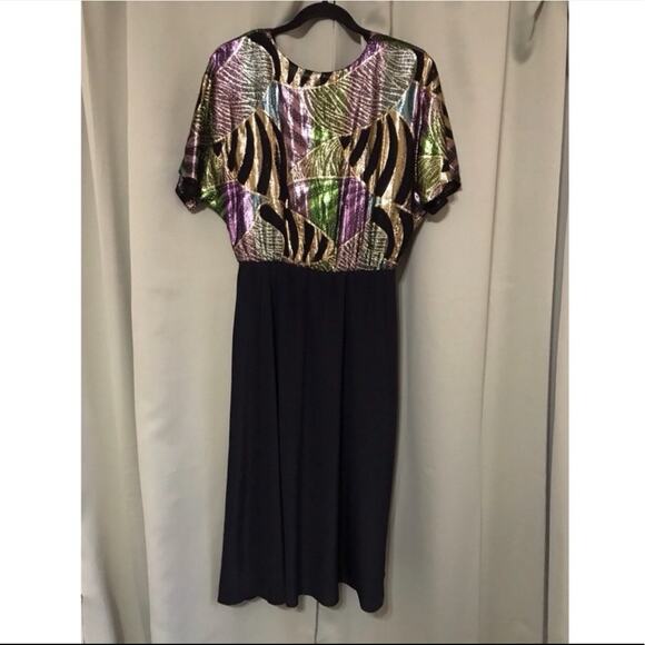 Caron Petite Chicago 1980s Vintage Metallic Dress - Picture 1 of 6